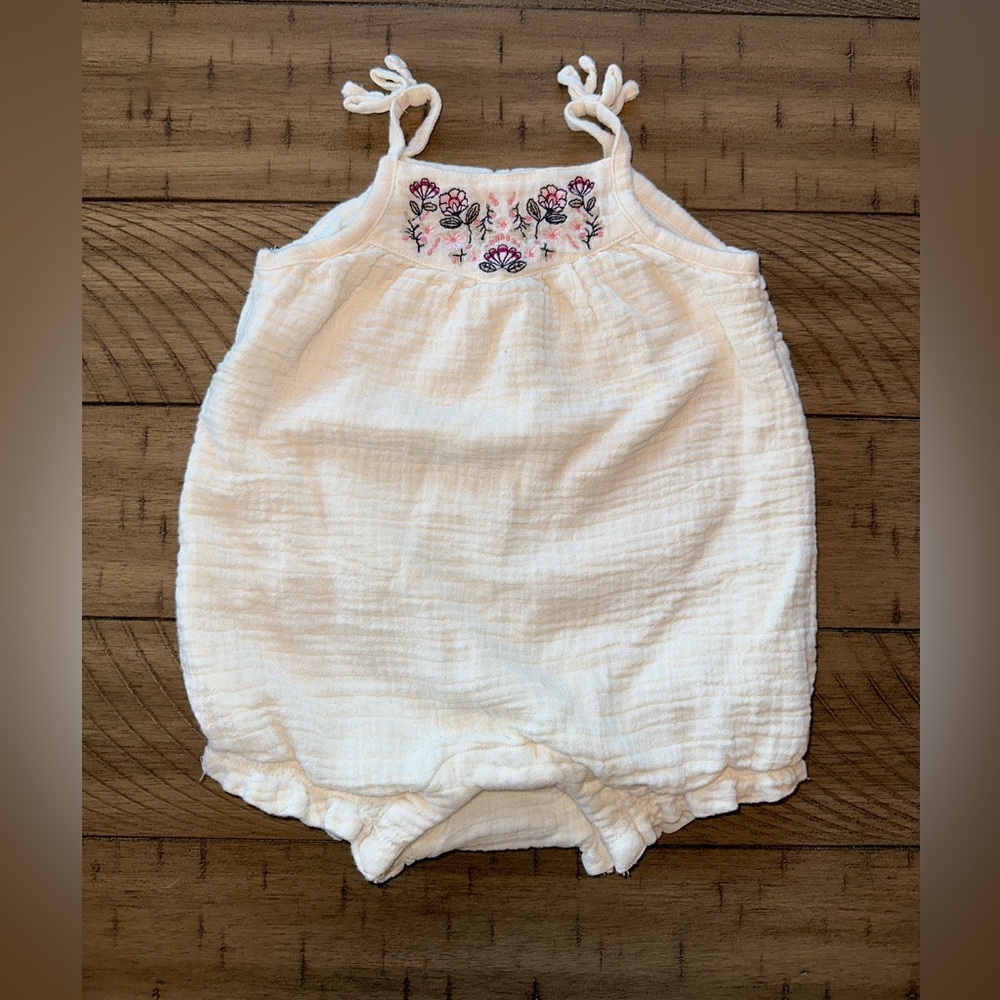 Cotton gauze romper Purple flowers 6-12m